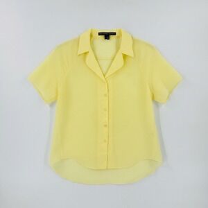 Theyskens' Theory Franky2 Sheer Button Front Collared Blouse Lemon Yellow Size P